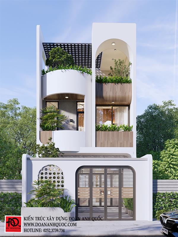 Thiết kế nhà Phan Thiết, Xây nhà trọn gói Phan Thiết, Thi công nhà trọn gói Phan Thiết, Thiết kế Thi công nội thất Phan Thiết Bình Thuận, Công ty Xây dựng Bình Thuận, Thiết kế nhà Bình Thuận, Xây nhà trọn gói Bình Thuận. Thiết kế nhà phố vòm cong 3 tầng tại Phan Thiết - Bình Thuận